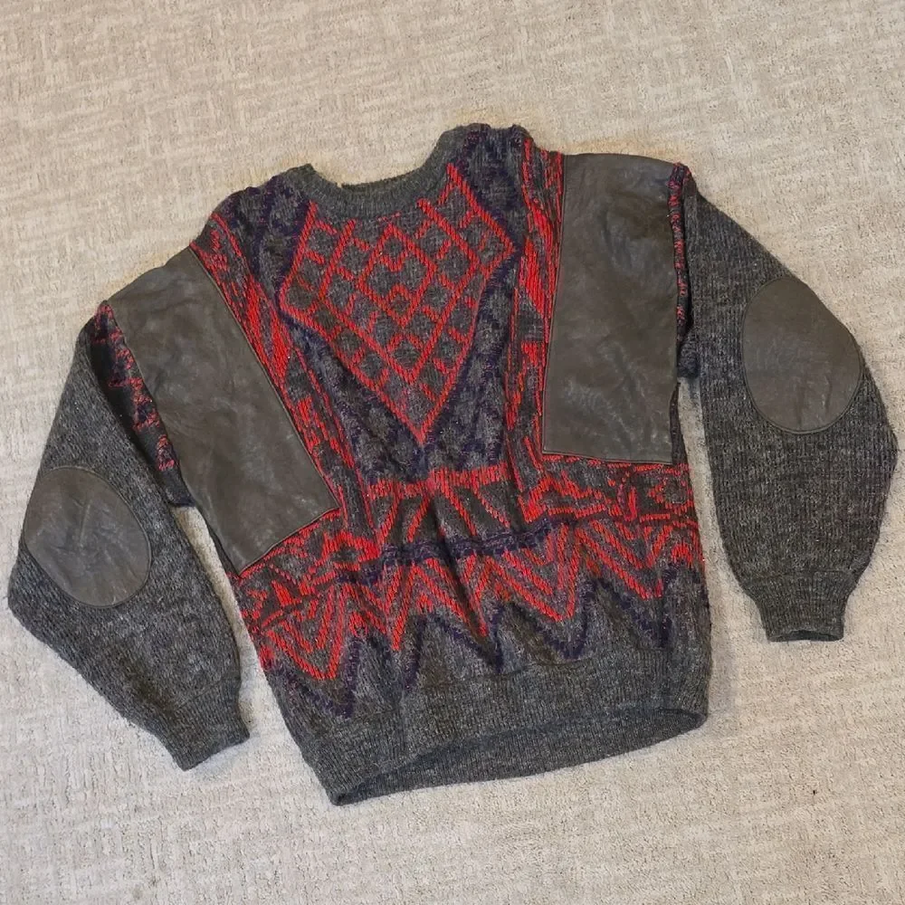 Mark Elliot | Vintage Knit Sweater with Red and Gray Patterns